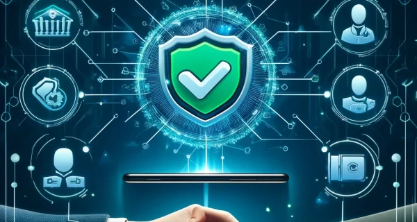 DALL·E 2024-10-01 10.42.15 - 1. A digital badge with a checkmark, representing verified credentials, with holographic effects and various symbols of professional certifications. 2